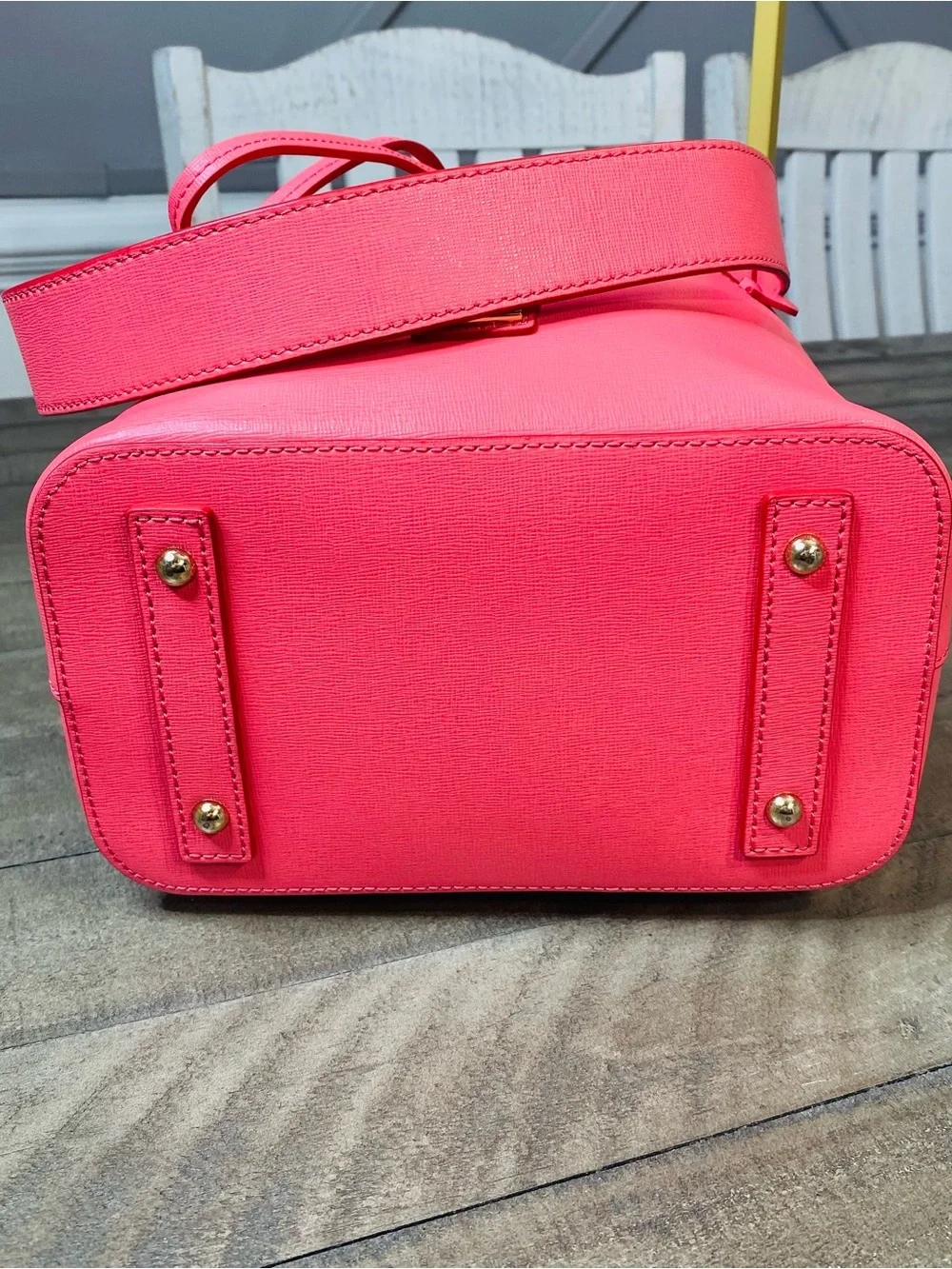 Dooney & Bourke Saffiano Leather Drawstring Bucket Bag Hot Pink Neon